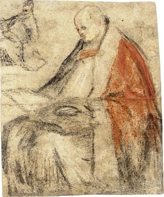 一位坐着的主教在膝盖上读书的研究 Study of a Seated Bishop Reading a Book on his Lap (1578)，雅格布·巴萨诺