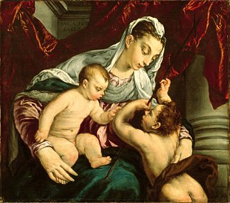 圣母子与年轻的施洗者圣约翰 Virgin and Child with the Young Saint John the Baptist (1565)，雅格布·巴萨诺