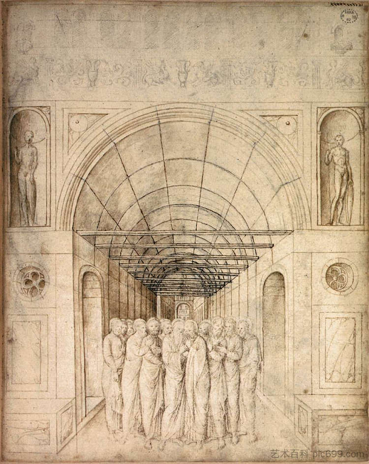 桶形拱形通道中的十二使徒 The Twelve Apostles in a Barrel Vaulted Passage (1440 - 1470)，雅各布布·贝利尼