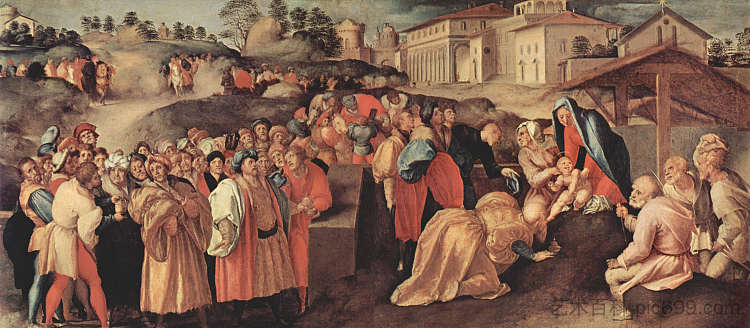 贤士的崇拜 Adoration of the Magi (c.1520; Italy  )，雅各布布·达·蓬托尔莫