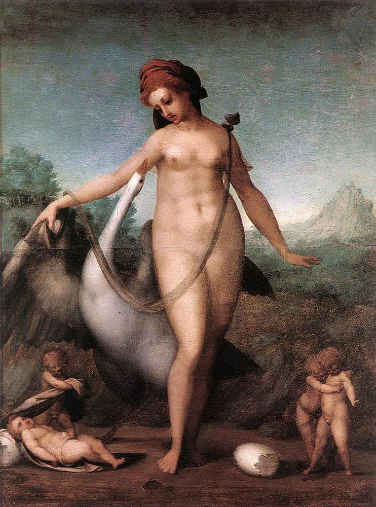 丽达与天鹅 Leda and the Swan (1512 - 1513; Italy  )，雅各布布·达·蓬托尔莫