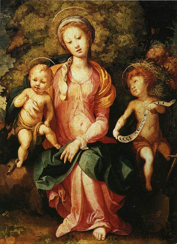 麦当娜和孩子与年轻的圣约翰 Madonna and Child with the Young Saint John (c.1527; Italy  )，雅各布布·达·蓬托尔莫