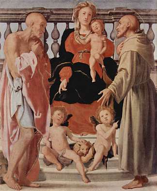 麦当娜与圣弗朗西斯和圣杰罗姆 Madonna with St. Francis and St. Jerome (1522; Italy                     )，雅各布布·达·蓬托尔莫