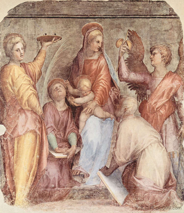 玛丽与圣婴和圣徒 Mary with Christ Child and Saints (1514; Italy ),雅各布布·达·蓬托尔莫