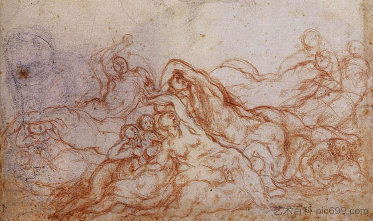 研究洪水 Study for the Deluge (c.1546; Italy ),雅各布布·达·蓬托尔莫