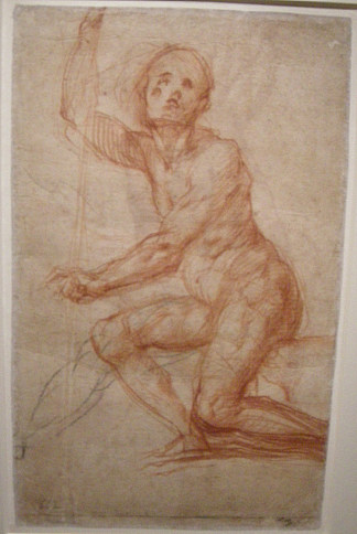 一个坐着的人的研究 Study of a seated man (1518; Italy                     )，雅各布布·达·蓬托尔莫