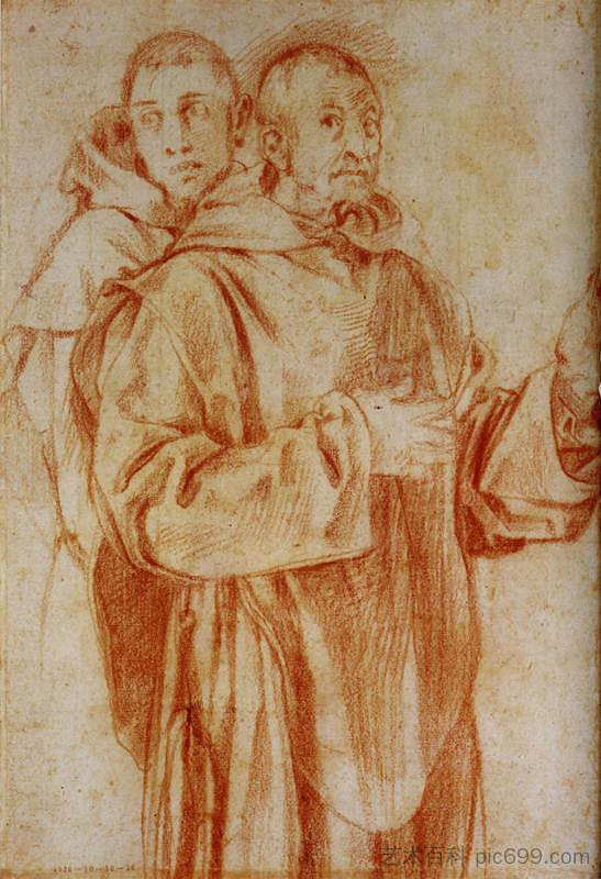 两位卡尔特修道士的研究 Study of Two Carthusian Monks (1525; Italy ),雅各布布·达·蓬托尔莫