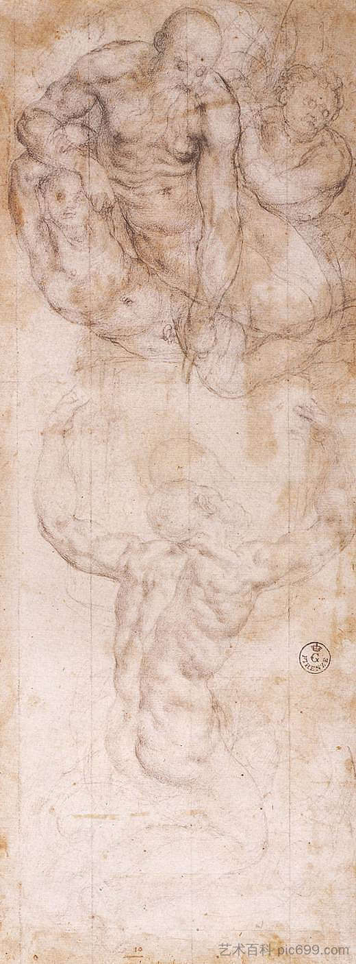 学习“摩西接受律法碑” Study to "Moses Receiving the Tablets of Law" (c.1550; Italy ),雅各布布·达·蓬托尔莫