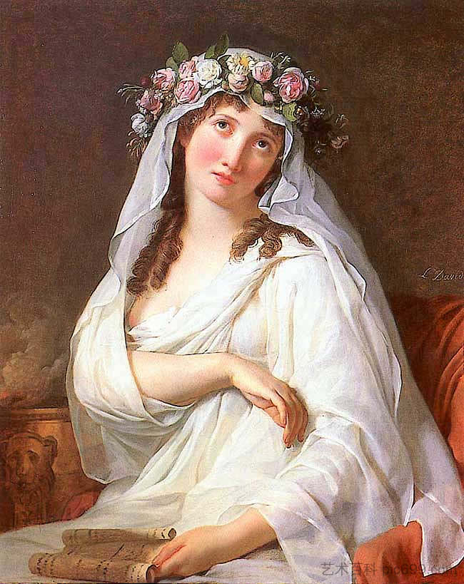 戴着鲜花的维斯塔处女 A Vestal Virgin Crowned With Flowers (1783)，雅克·路易·大卫