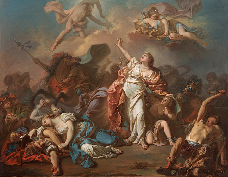 戴安娜和阿波罗用箭刺穿尼奥贝的孩子们 Diana and Apollo piercing with their arrows the children of Niobe (1772),雅克·路易·大卫