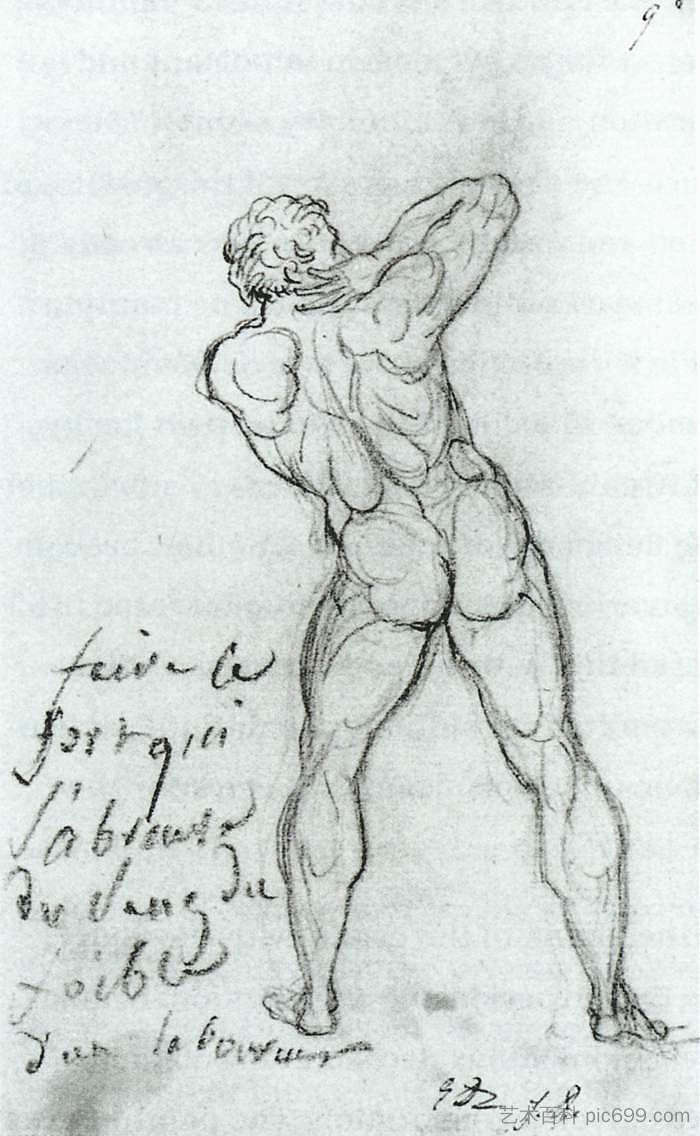 米开朗基罗之后的学习 Study after Michelangelo (1790)，雅克·路易·大卫