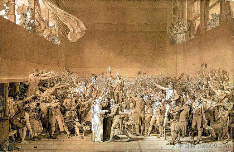 网球场誓言，1789年6月20日 The Tennis Court Oath, 20th June 1789 (1791)，雅克·路易·大卫