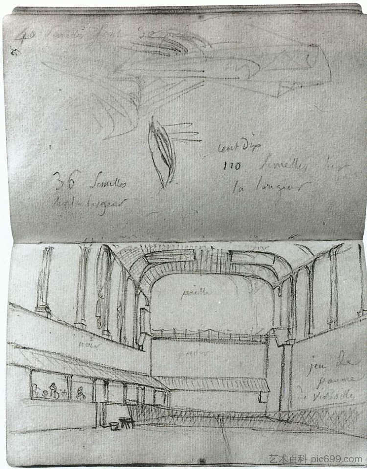 网球场内部景观 View of the interior of the tennis court (1790 - 1791)，雅克·路易·大卫