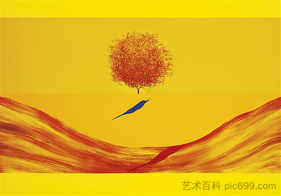 无题（鸟、树和山） Untitled (Bird, Tree & Mountain) (1984)，杰格迪什·斯瓦米纳坦