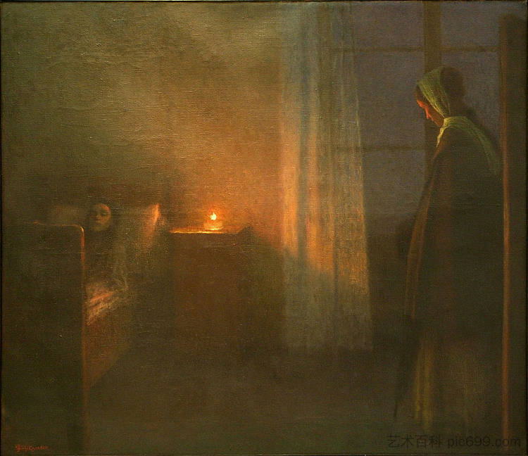 在女孩的床边 By the Girl's Bed (1910; Prague,Czech Republic ),雅各布·席坎内德