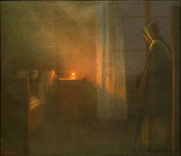 在女孩的床边 By the Girl's Bed (1910; Prague,Czech Republic  )，雅各布·席坎内德