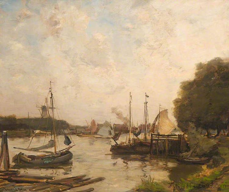 荷兰运河场景 Dutch Canal Scene，詹姆斯·坎贝尔·诺布尔