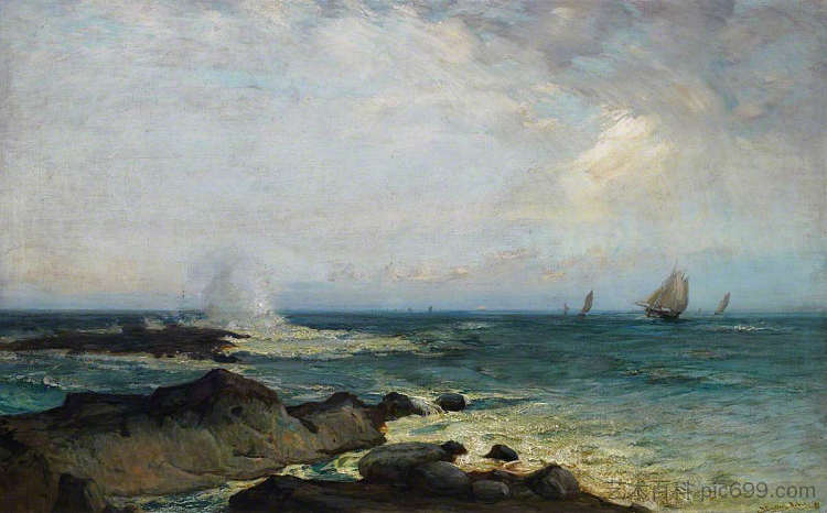 半潮岩，东海岸，贝里克郡 Half Tide Rocks, East Coast, Berwickshire (1892)，詹姆斯·坎贝尔·诺布尔