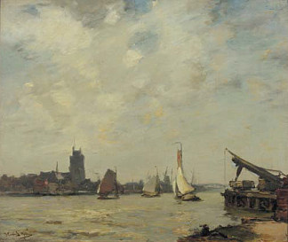 多德雷赫特梅尔韦德号上的船只 Ships on the Merwede at Dordrecht (1900)，詹姆斯·坎贝尔·诺布尔