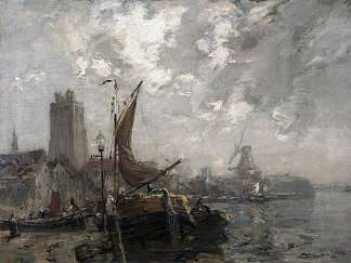 老码头，荷兰多德雷赫特 The Old Wharf, Dordrecht, Holland (1880)，詹姆斯·坎贝尔·诺布尔