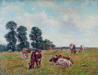 草地场景与牛和树木 Meadow Scene with Cattle and Trees，查尔斯·詹姆斯