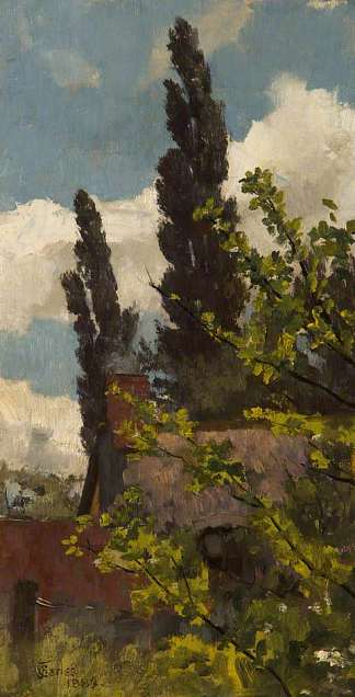 屋顶和杨树 Rooftops and Poplars (1883)，查尔斯·詹姆斯