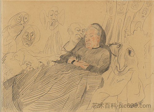 睡着的阿姨梦见怪物 My Aunt Asleep Dreaming of Monsters (1890)，詹姆斯·恩索尔