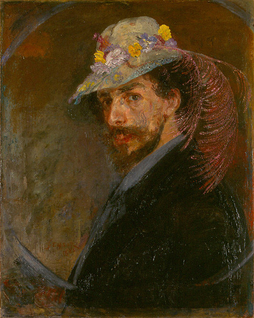 带花帽的自画像 Self-Portrait with Flowered Hat (1883; Belgium  )，詹姆斯·恩索尔