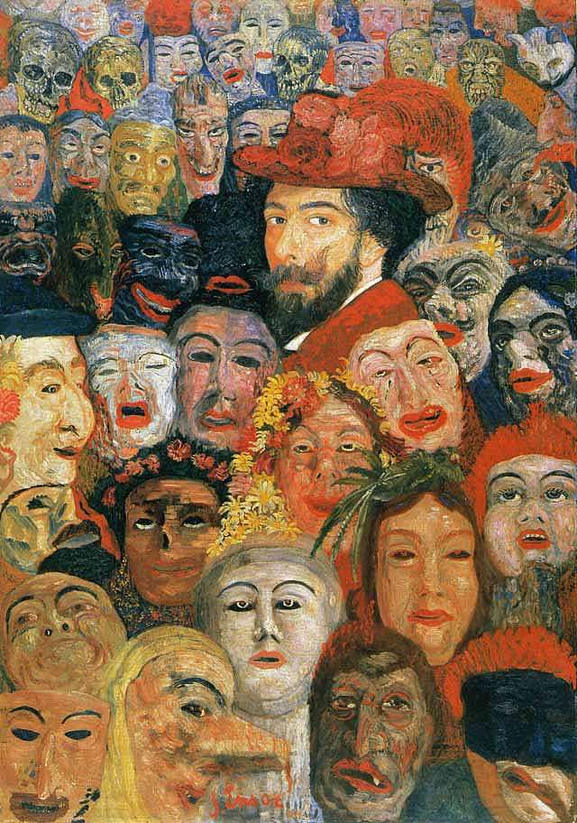 带面具的自画像 Self-Portrait with Masks (1899)，詹姆斯·恩索尔