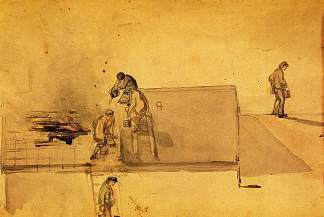 庞弗雷大火 A Fire at Pomfret (c.1850)，詹姆斯·阿博特·麦克尼尔·惠斯勒