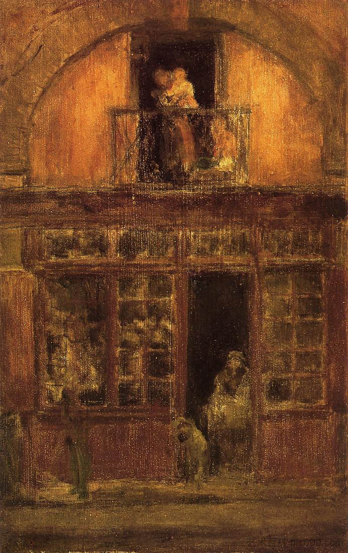 带阳台的商店 A Shop with a Balcony (c.1890 - c.1899)，詹姆斯·阿博特·麦克尼尔·惠斯勒