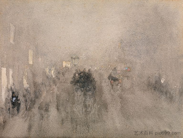 灰色和金色的夜曲——皮卡迪利 Nocturne in Grey and Gold – Piccadilly (c.1881 - 1883)，詹姆斯·阿博特·麦克尼尔·惠斯勒