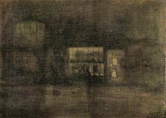 夜曲黑色和金色 – 抹布店，切尔西 Nocturne Black and Gold – The Rag Shop, Chelsea (c.1878)，詹姆斯·阿博特·麦克尼尔·惠斯勒