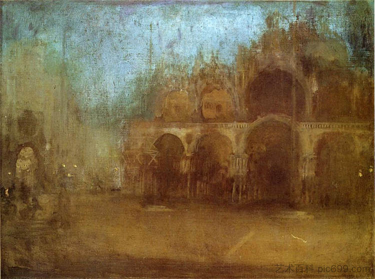 夜曲：蓝色和金色 - 圣马可，威尼斯 Nocturne: Blue and Gold - St Mark's, Venice (1880)，詹姆斯·阿博特·麦克尼尔·惠斯勒