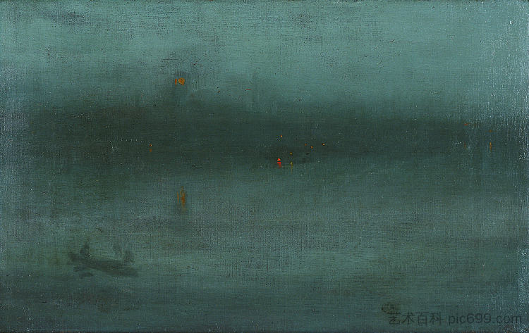 夜曲,蓝色和银色:巴特西范围 Nocturne, Blue and Silver: Battersea Reach (c.1872 - 1878),詹姆斯·阿博特·麦克尼尔·惠斯勒