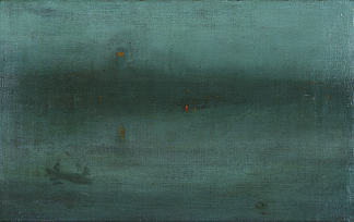 夜曲，蓝色和银色：巴特西范围 Nocturne, Blue and Silver: Battersea Reach (c.1872 – 1878)，詹姆斯·阿博特·麦克尼尔·惠斯勒