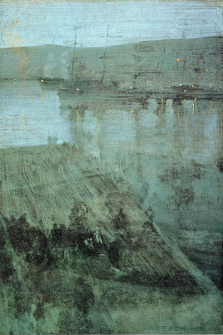 蓝色和金色瓦尔帕莱索湾的夜曲 Nocturne in Blue and Gold Valparaiso Bay (1866),詹姆斯·阿博特·麦克尼尔·惠斯勒