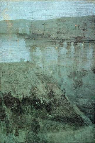 蓝色和金色瓦尔帕莱索湾的夜曲 Nocturne in Blue and Gold Valparaiso Bay (1866)，詹姆斯·阿博特·麦克尼尔·惠斯勒