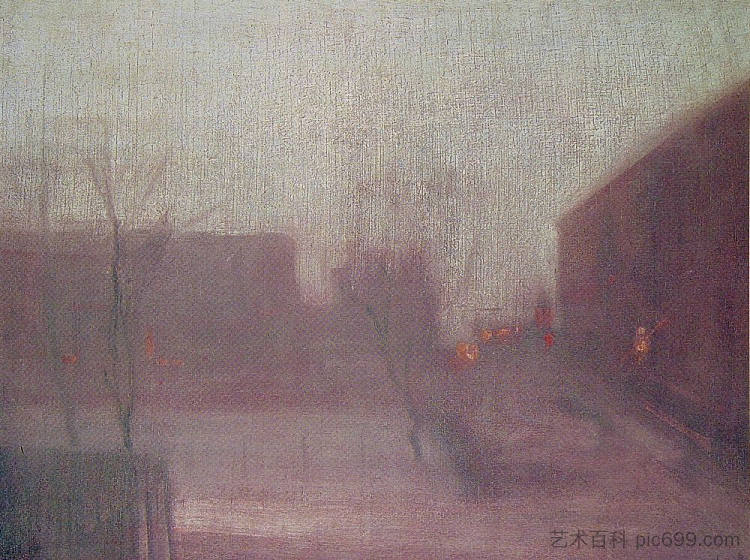 夜曲 特拉法加广场 切尔西雪 Nocturne Trafalgar Square Chelsea Snow (c.1875 - c.1877),詹姆斯·阿博特·麦克尼尔·惠斯勒