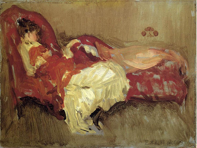 红色笔记,午睡 Note in Red, The Siesta (1873 - 1875),詹姆斯·阿博特·麦克尼尔·惠斯勒