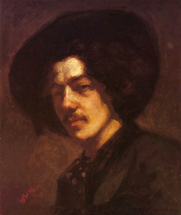 戴帽子的惠斯勒肖像 Portrait of Whistler with a Hat (1857 - 1859)，詹姆斯·阿博特·麦克尼尔·惠斯勒