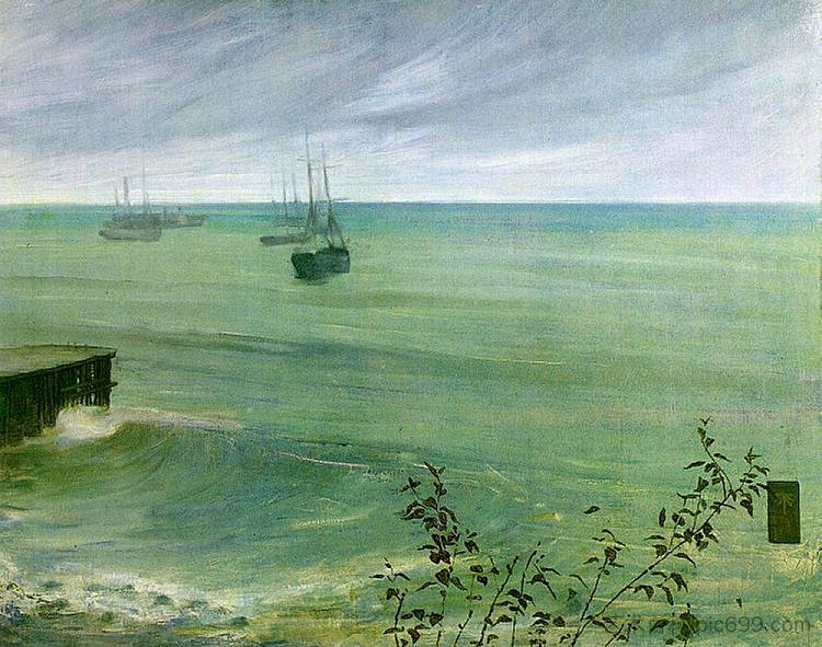 灰色和绿色交响曲：海洋 Symphony in Grey and Green: The Ocean (1866 - 1872)，詹姆斯·阿博特·麦克尼尔·惠斯勒