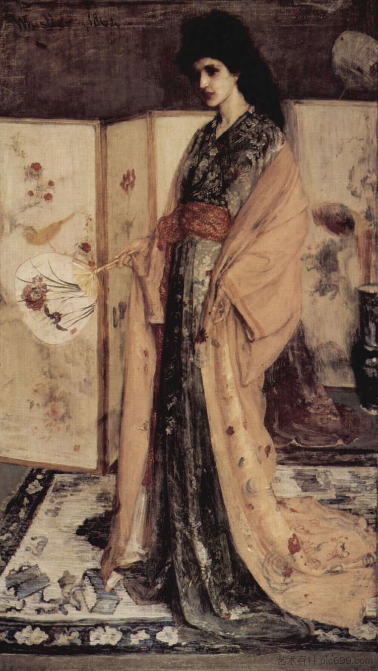 来自瓷器之乡的公主(玫瑰和银色素描) The Princess from the Land of Porcelain (Sketch for Rose and Silver) (1863 - 1864),詹姆斯·阿博特·麦克尼尔·惠斯勒