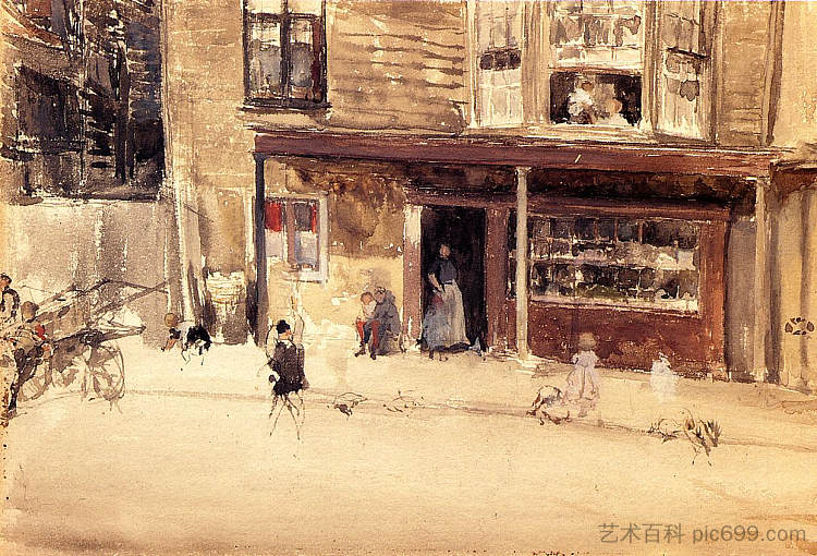 商店 - 外观 The Shop - An Exterior (c.1883 - c.1885)，詹姆斯·阿博特·麦克尼尔·惠斯勒