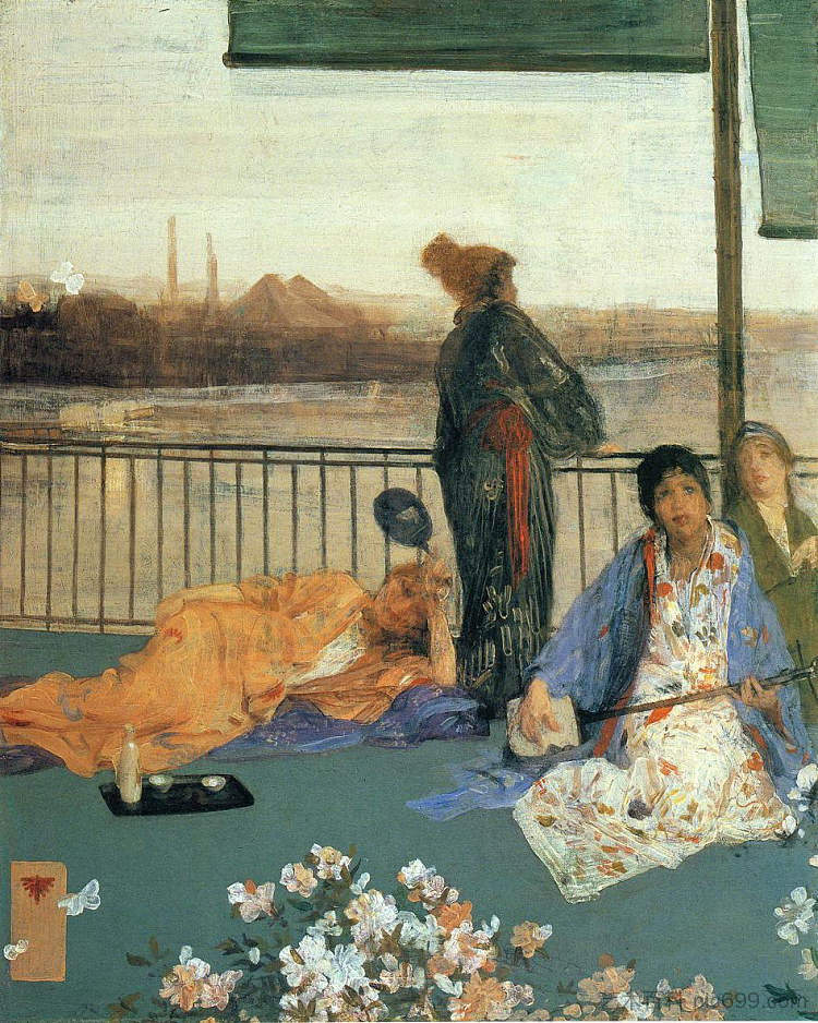 肉色和绿色的变化——阳台 Variations in Flesh Colour and Green—The Balcony (1865)，詹姆斯·阿博特·麦克尼尔·惠斯勒