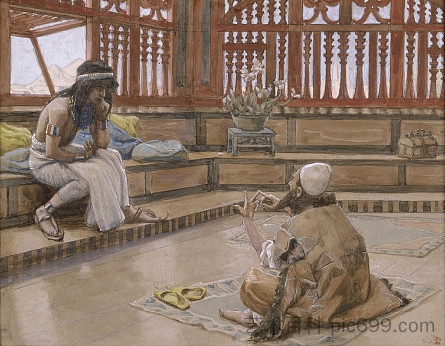 约瑟夫与他的兄弟犹大交谈 Joseph Converses With Judah, His Brother (c.1896 - c.1902)，詹姆斯·天梭