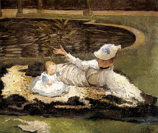 牛顿夫人和游泳池边的孩子 Mrs. Newton with a child by a pool，詹姆斯·天梭