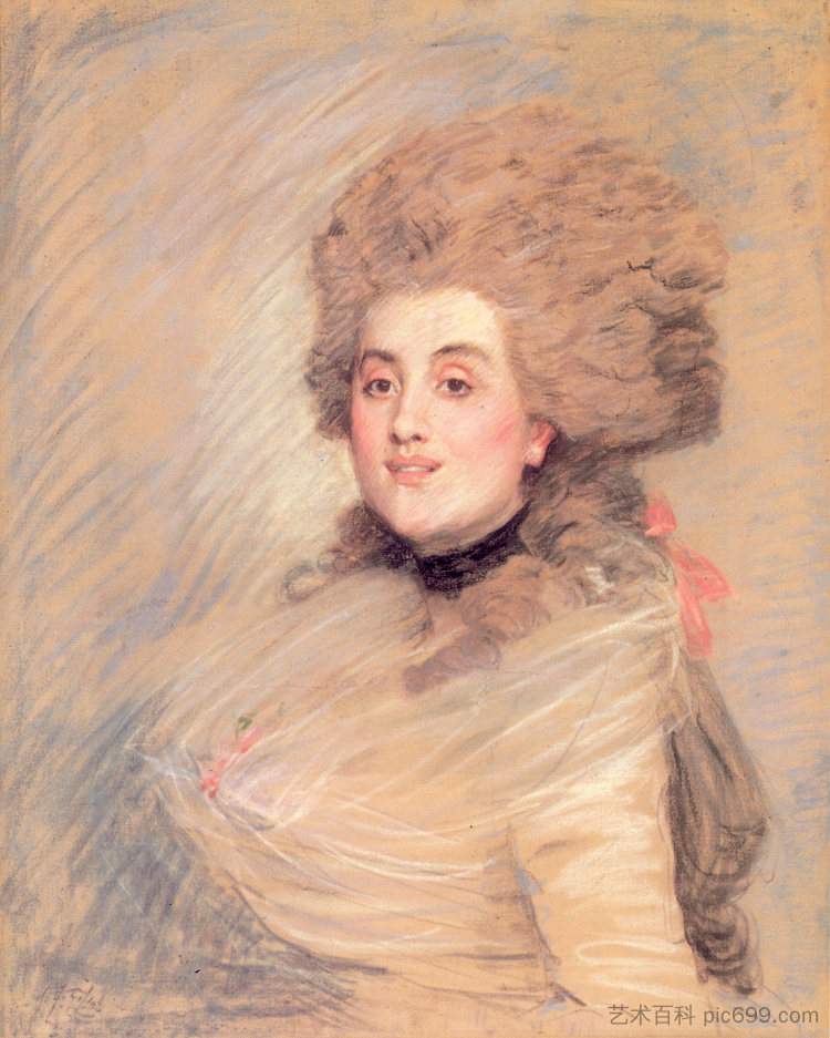 穿着十八世纪礼服的女演员的肖像 Portrait of an Actress in Eighteenth Century Dress (c.1883)，詹姆斯·天梭