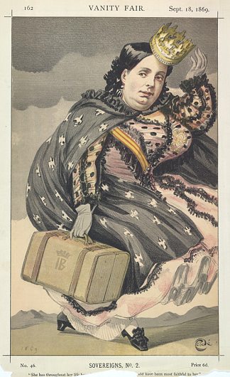 西班牙伊莎贝拉二世的君主2°漫画 Sovereigns No.2°  Caricature of Isabella II of Spain (1869)，詹姆斯·天梭