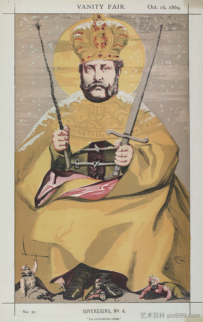 俄罗斯亚历山大二世的君主4°漫画 Sovereigns No.4° Caricature of Alexander II of Russia (1869)，詹姆斯·天梭